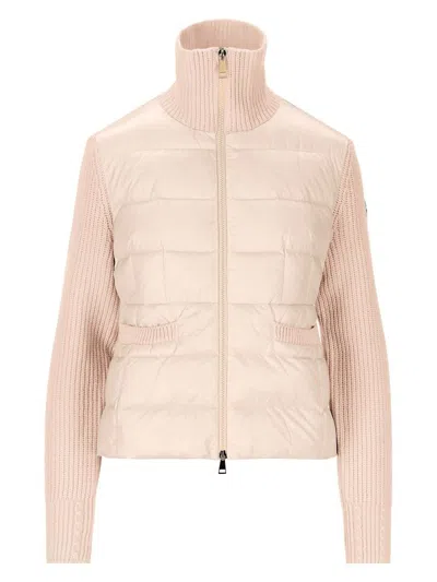 Moncler Logo Patch Padded Knit Cardigan In Pink