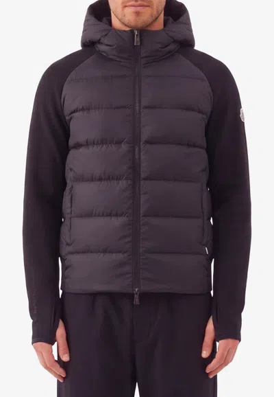 Moncler Logo Patch Padded Zip-up Jacket In Black