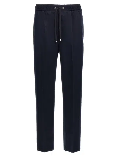 Moncler Logo Patch Trousers With Elastic Waistband In Blue