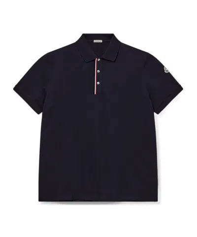 Moncler Logo-patch Piqué Polo Shirt In Blue