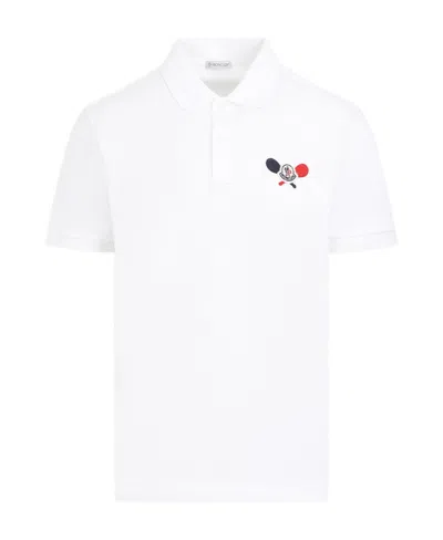 Moncler Tennis Logo Patch Polo Shirt In White