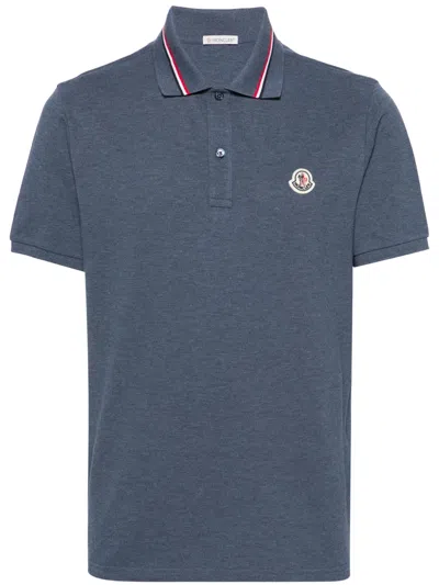 Moncler Logo Patch Short-sleeved Polo Shirt In Blue