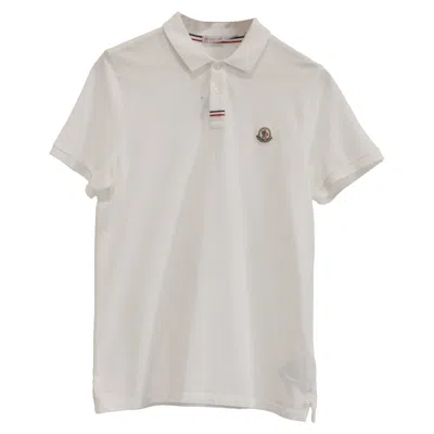 Pre-owned Moncler Logo Patch Piquet Polo In White Cotton In Neutral