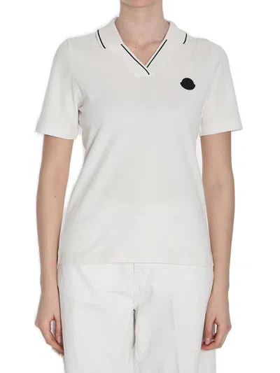 Moncler Cotton Piquet Pole With Logo Patch In White