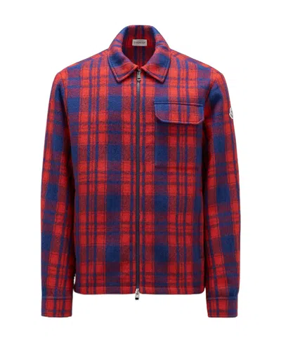Moncler Logo-patch Plaid Shirt Jacket In Red