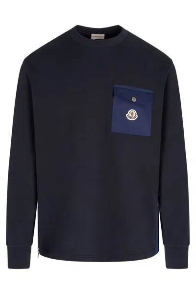 Moncler Logo Patch Crewneck Sweatshirt In Navy