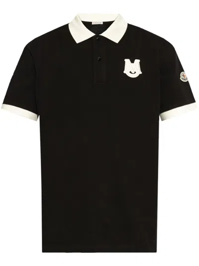 Moncler Short Sleeve Polo Shirt With Ribbed Edges In Black