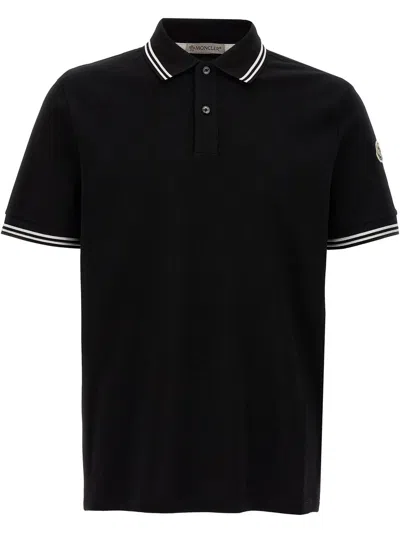 Moncler Cotton Polo Shirt In Black