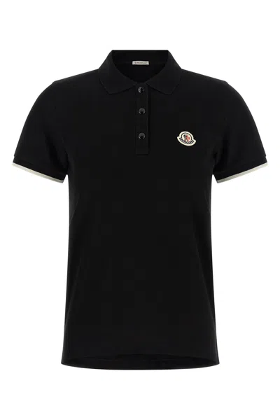 Moncler Logo Patch Polo Shirt In Black