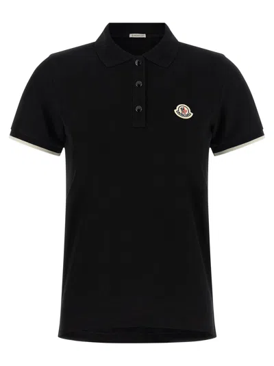 Moncler Logo Patch Polo Shirt In Black
