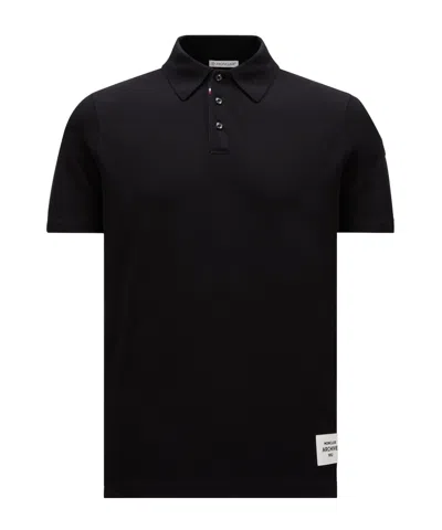 Moncler Logo Patch Polo Shirt In Black