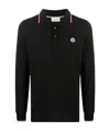 Moncler Long Sleeves Cotton Piquet Polo Shirt In Black