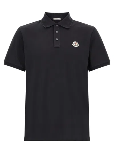 Moncler Polo Shirt Logo Patch Short Sleeves In Black