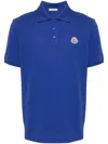 Moncler Cotton Polo Shirt With Logo Patch On The Front In Blue