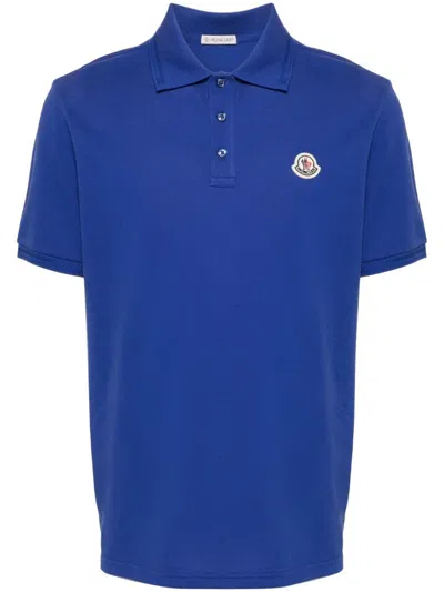 Moncler Logo Cotton Polo Shirt In Blue