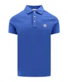 Moncler Cotton Polo Shirt With Logo Patch On The Front In Blue