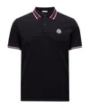 Moncler Polo En Piqué De Coton À Col Rayé In Blue