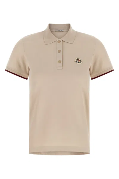 Moncler Women Beige Logo Patch Polo Shirt In Neutral