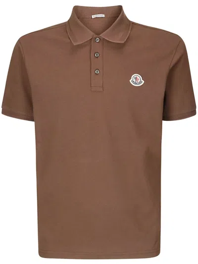 Moncler Logo-patch Polo Shirt In Brown