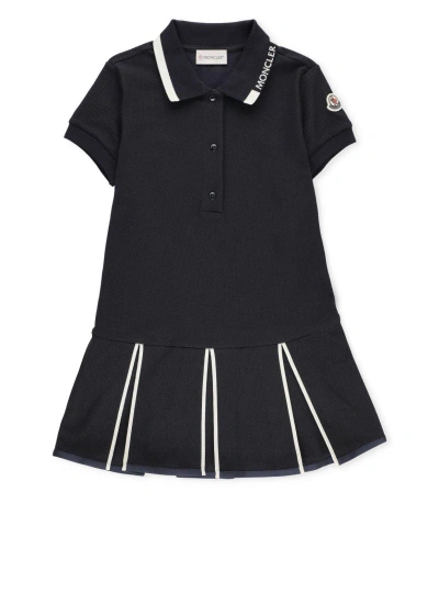 Moncler Kids' Logo Patch Polo Shirt Dress In Black