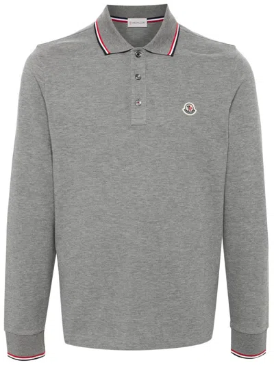 Moncler Logo-patch Polo Shirt In Grey