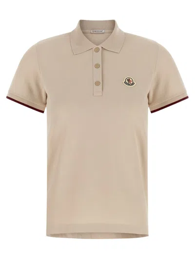 Moncler Beige Logo Patch Polo Shirt In Neutral