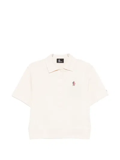 Moncler Logo Patch Cotton Polo Shirt In Neutral