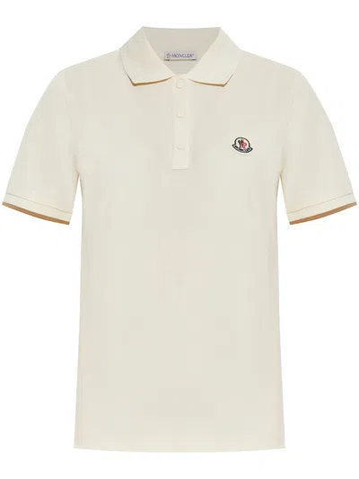 Moncler Logo-patch Polo Shirt In Beige