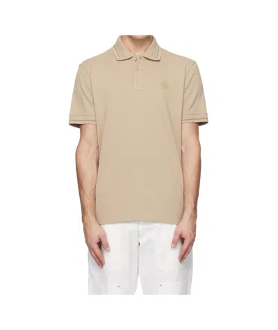 Moncler Logo Patch Polo Shirt In Nude