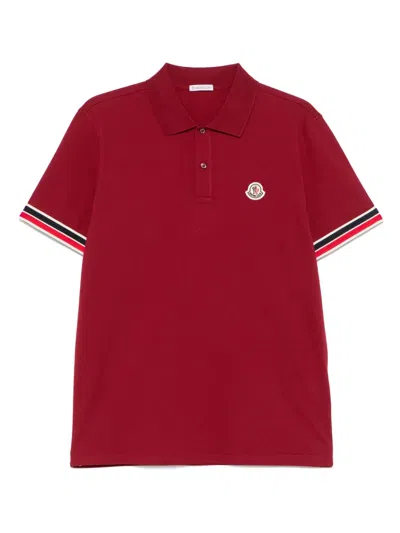 Moncler Three-color Trimmed Cotton Beaded Mesh Polo Shirt In Red