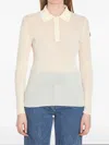 Moncler Sleeved Polo Collar Ribbed Texture Top In Weiss