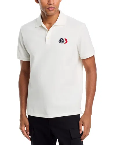 Moncler White Cotton Polo Shirt With Triple Crest Logo Patch In Animal Print