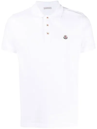 Moncler Cotton Polo Shirt With Logo Patch In White