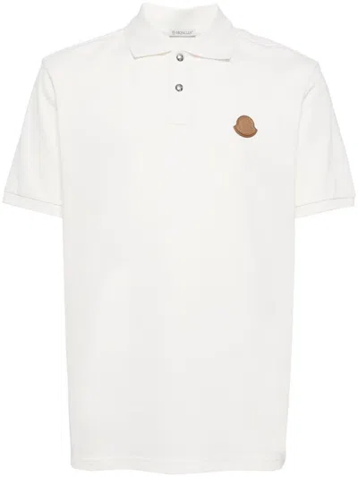 Moncler Logo Snap Placket Cotton Polo In White