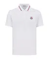 Moncler Classic White Cotton Polo With Signature Tri-color Trim In White