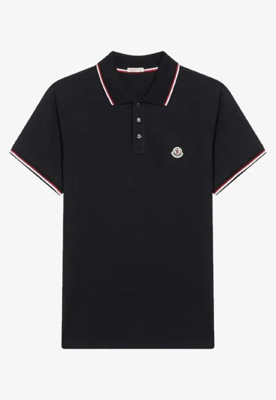Moncler Logo Patch Polo T-shirt In Black