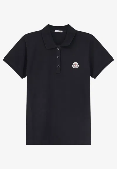 Moncler Logo Patch Polo T-shirt In Silver