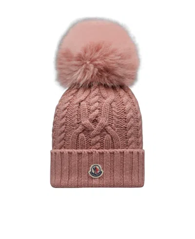 Moncler Logo-patch Pompom Beanie In Pink