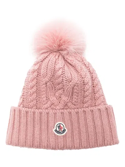 Moncler Logo-patch Wool-cashmere Blend Beanie In Pink