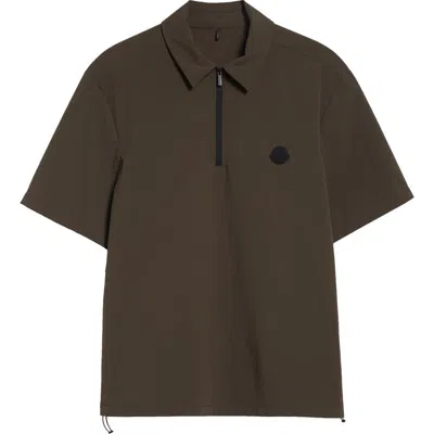Moncler Logo Patch Quarter Zip Polo In Brown