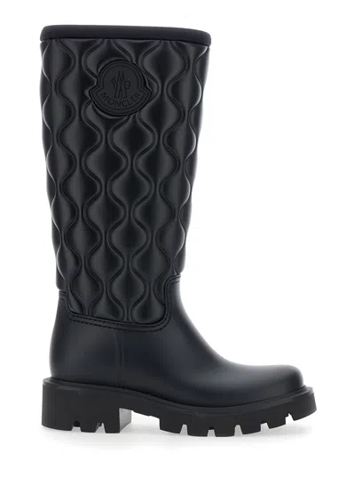 Moncler Logo Patch Quilted Knee-high Rain Boots For Women In Black