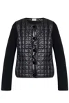 Moncler Logo Patch Quilted Knitted Cardigan In Black