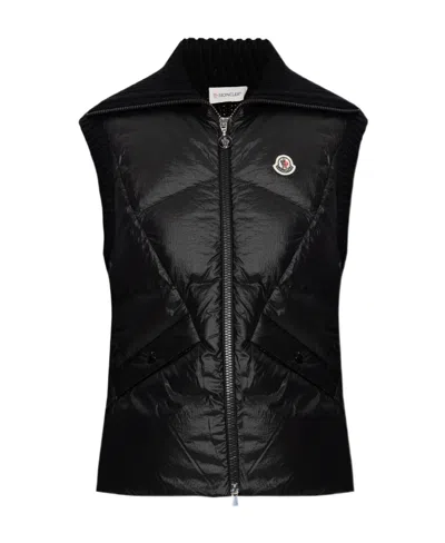 Moncler Logo-patch Quilted Knitted Gilet In Black