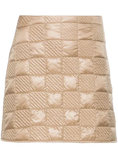 Moncler Logo-patch Quilted Miniskirt In Brown