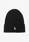 Moncler Ribbed Turn-up Beanie Hat In Wool In Black