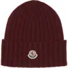 Moncler Logo Patch Rib Wool Beanie In Red