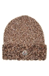 Moncler Logo Patch Rib Wool Beanie In Brown