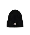 Moncler Logo Patch Ribbed Beanie In Black