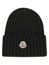 Moncler Ribbed Wool Beanie W/ Logo In Black