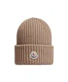 Moncler Ribbed Logo-patch Beanie Hat In Brown
